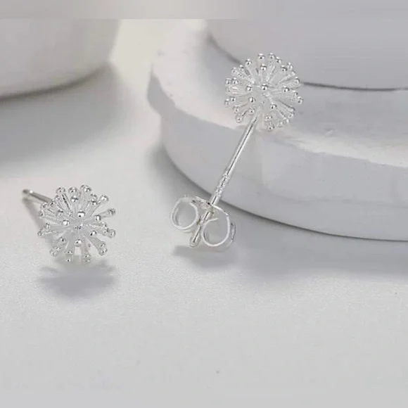 “Dandelion Balls” 925 Sterling Silver Tiny Dainty Spikey Flower Firework Studs - Picture 9 of 13
